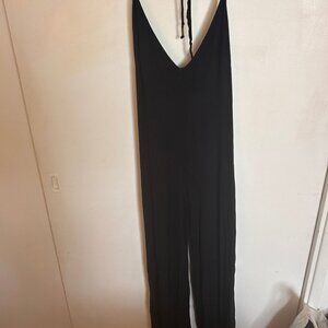 Gypsy05 Black Button-Back Wide Leg Jumpsuit